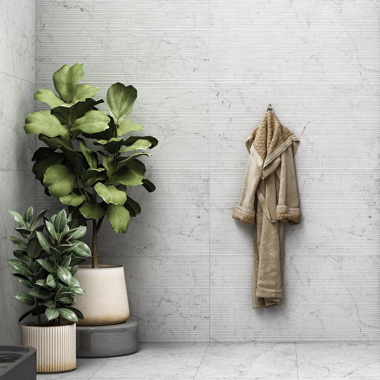 Carrelage effet marbre mat - Arena Bianco Décor - 60x120cm