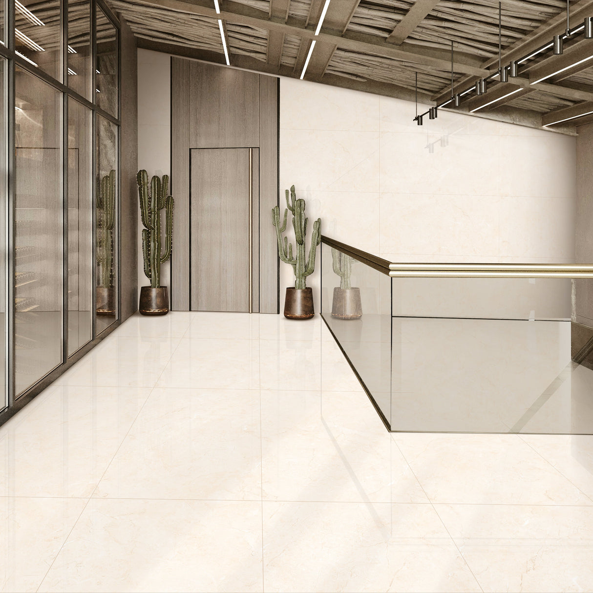 Carrelage effet marbre brillant - Belmont Beige - 60x120cm