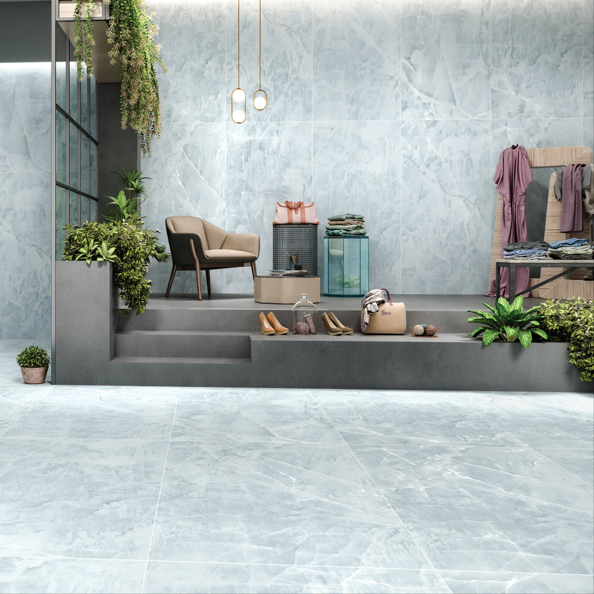 Carrelage effet marbre mat - Blue Mint - 60x120cm