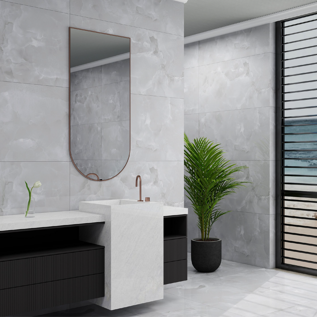 Carrelage effet marbre brillant- Cloudy Onyx Grey - 60x120cm