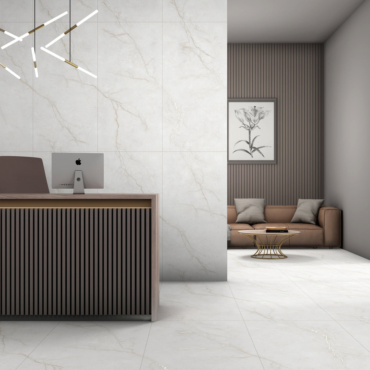 Carrelage effet marbre mat 3D - Filito Rosso Dove - 60x120cm