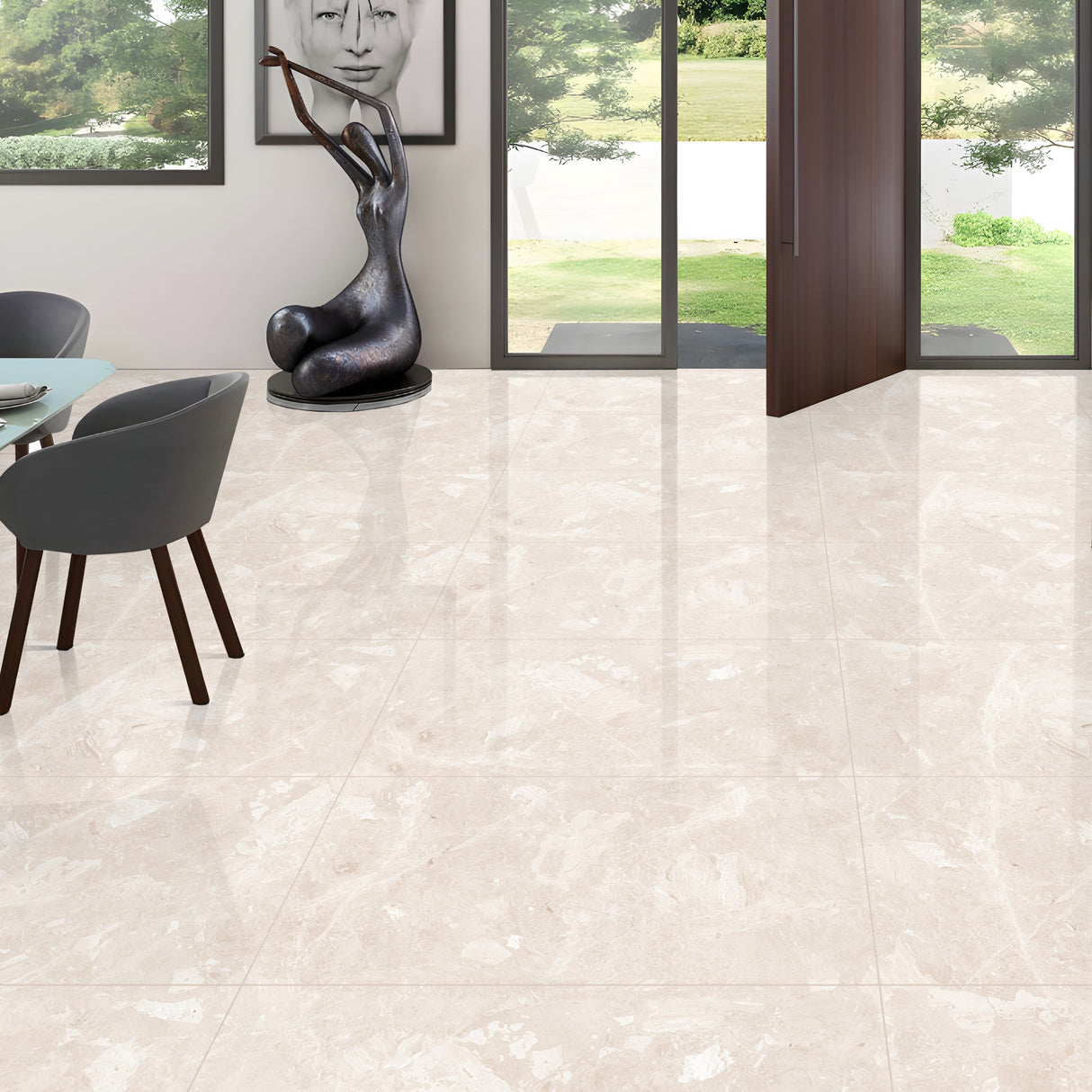 Carrelage effet pierre beige brillant - Francfort Beige - 60x120cm