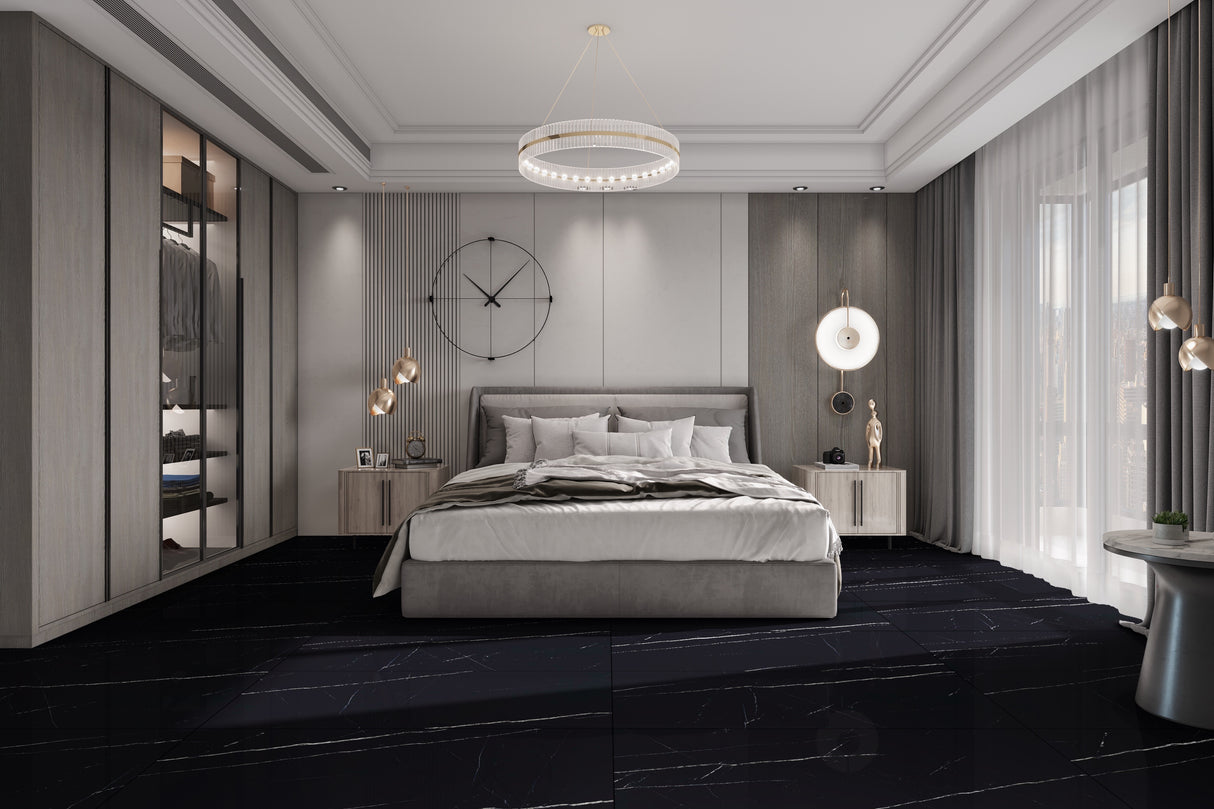 Carrelage Marquina Black 60x120 cm – Élégance Intemporelle et Contraste Sophistiqué