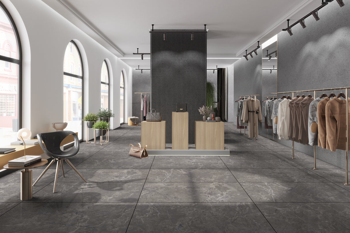 Carrelage Temis Noir 60x120 cm – Élégance Sombre et Sophistiquée