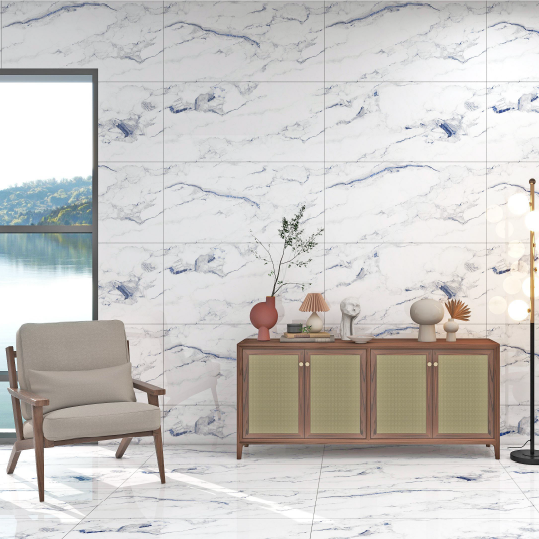 Carrelage effet marbre brillant - Impérial Blue - 60x120cm