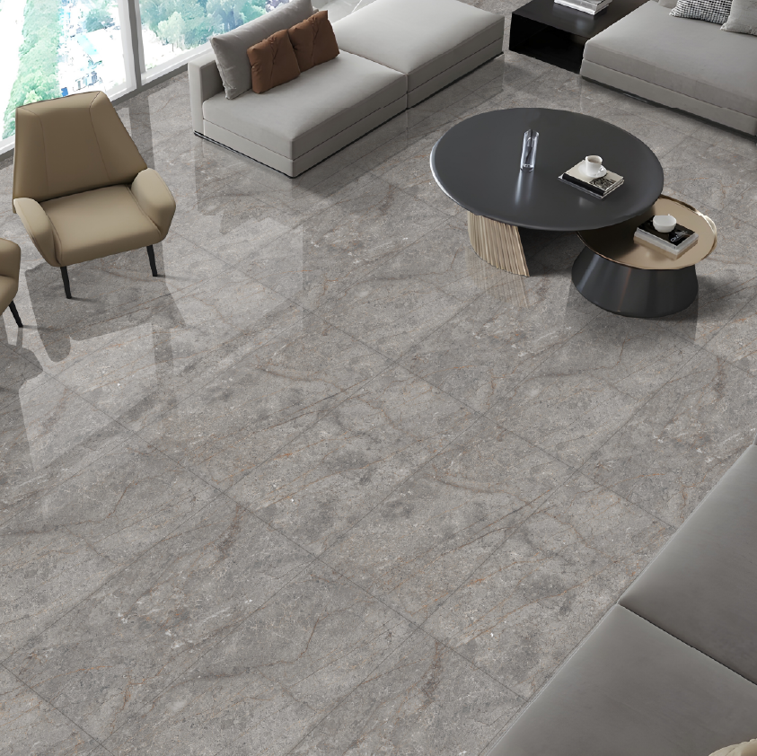 Carrelage effet pierre gris brillant - Infini Boston Gris - 60x120cm