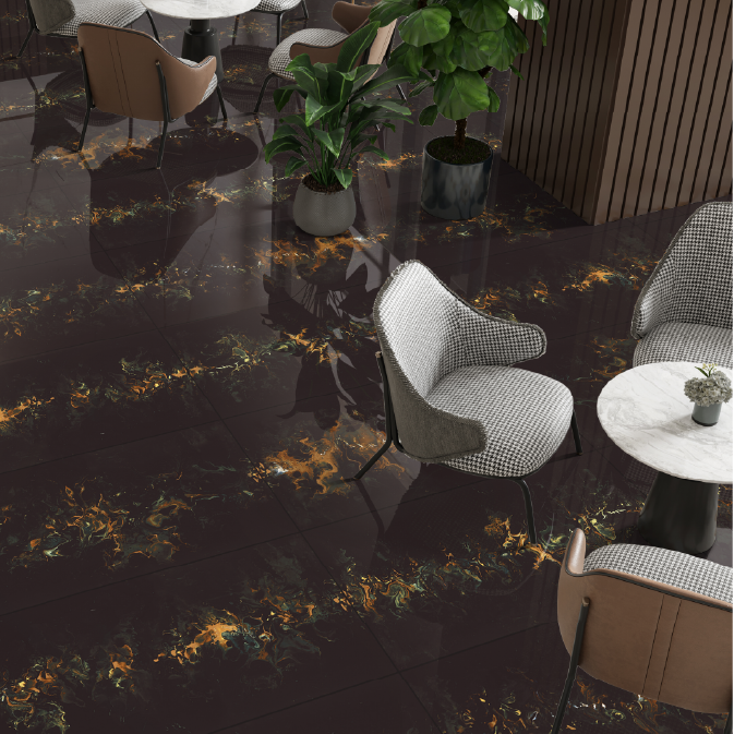 Carrelage effet marbre brillant - Macel Black - 60x120cm