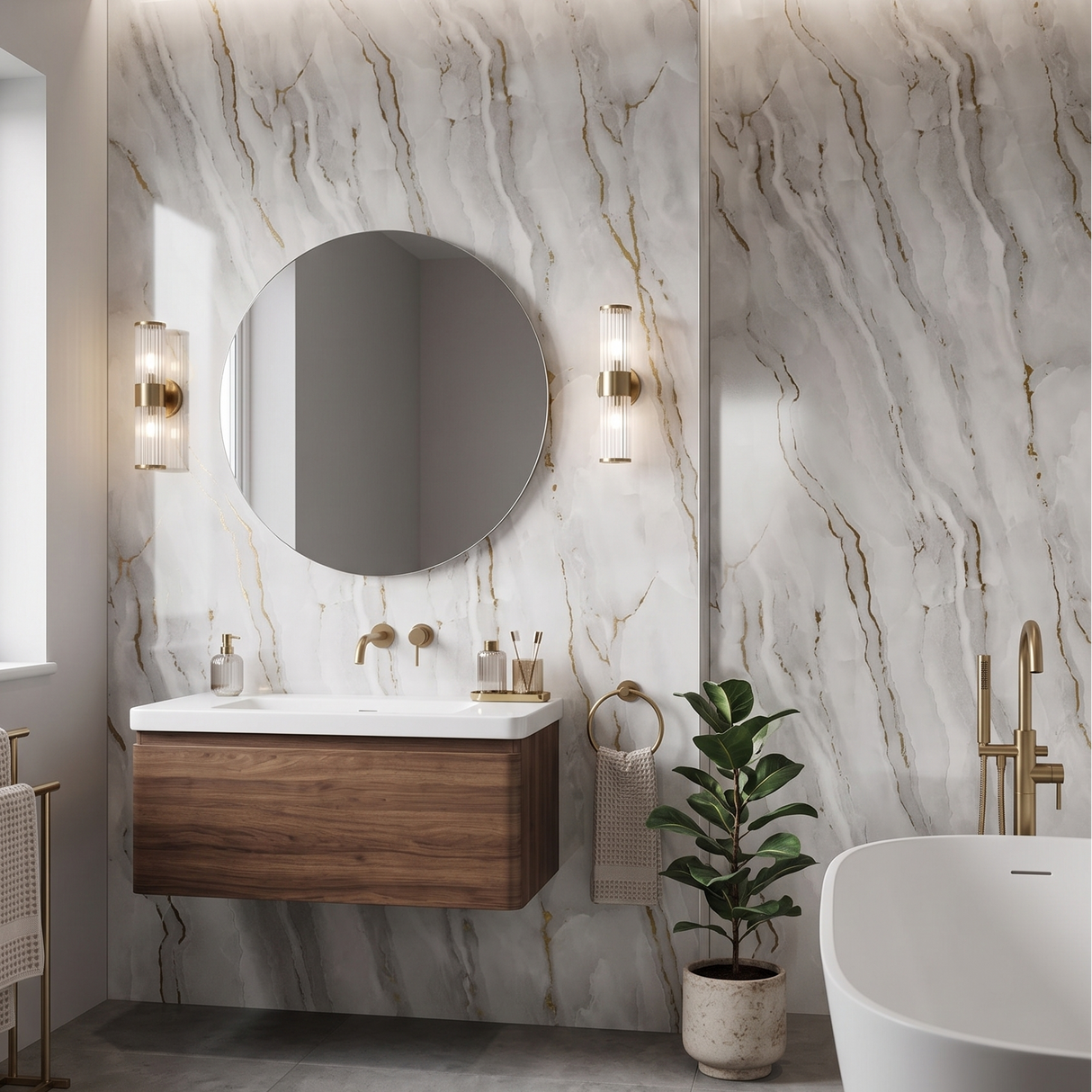Panneau mural PVC effet marbre blanc et or - PVC 13 - 260x122cm