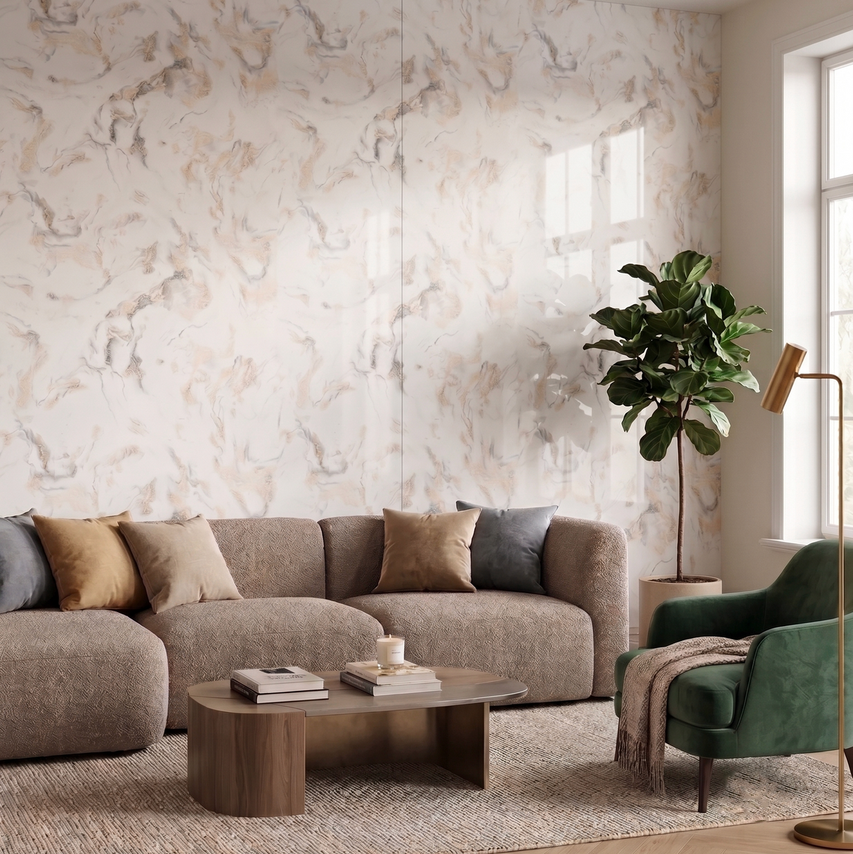 Panneau mural PVC effet marbre blanc et or - PVC 3 - 260x122cm