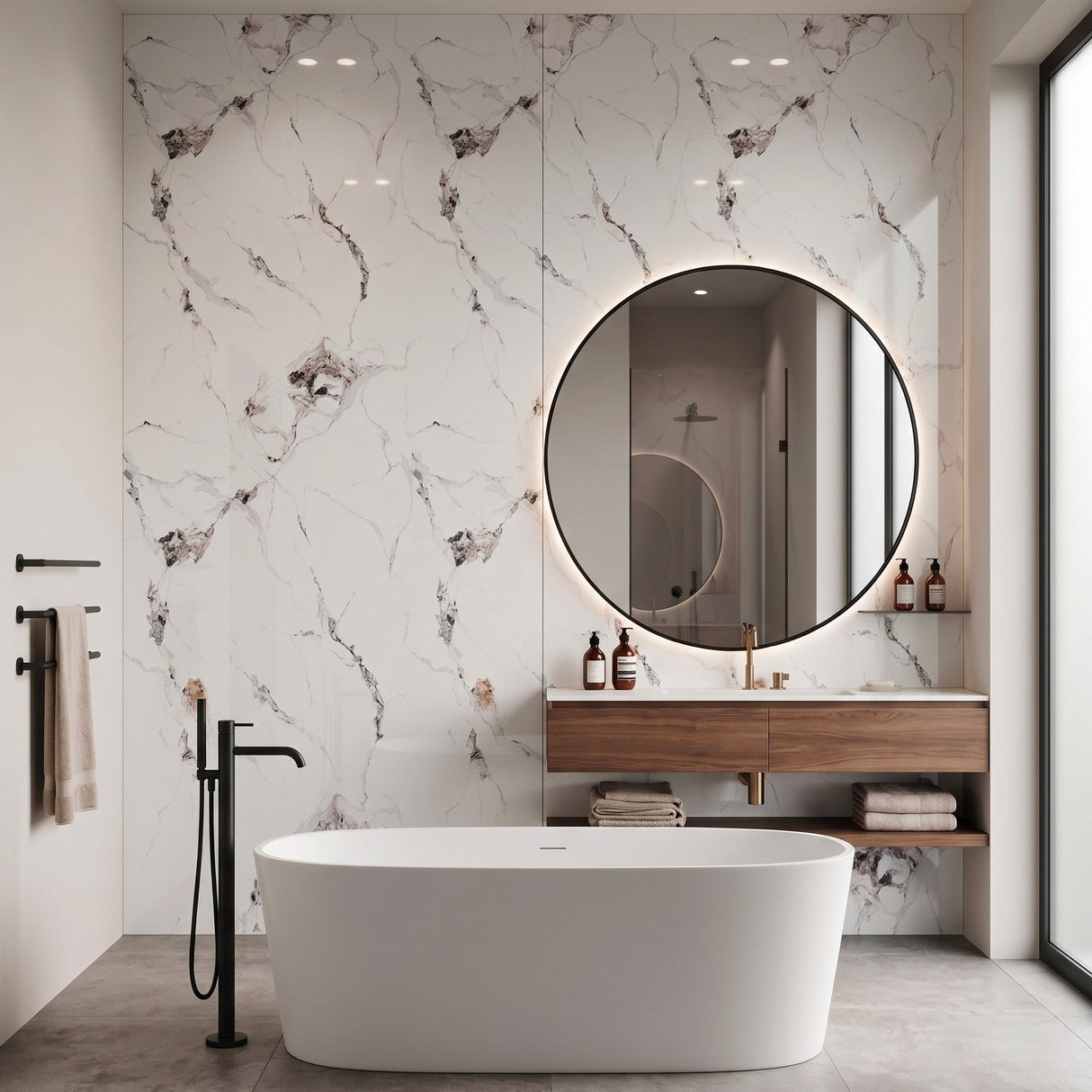 Panneau mural PVC effet marbre blanc et noir - PVC 5 - 260x122cm