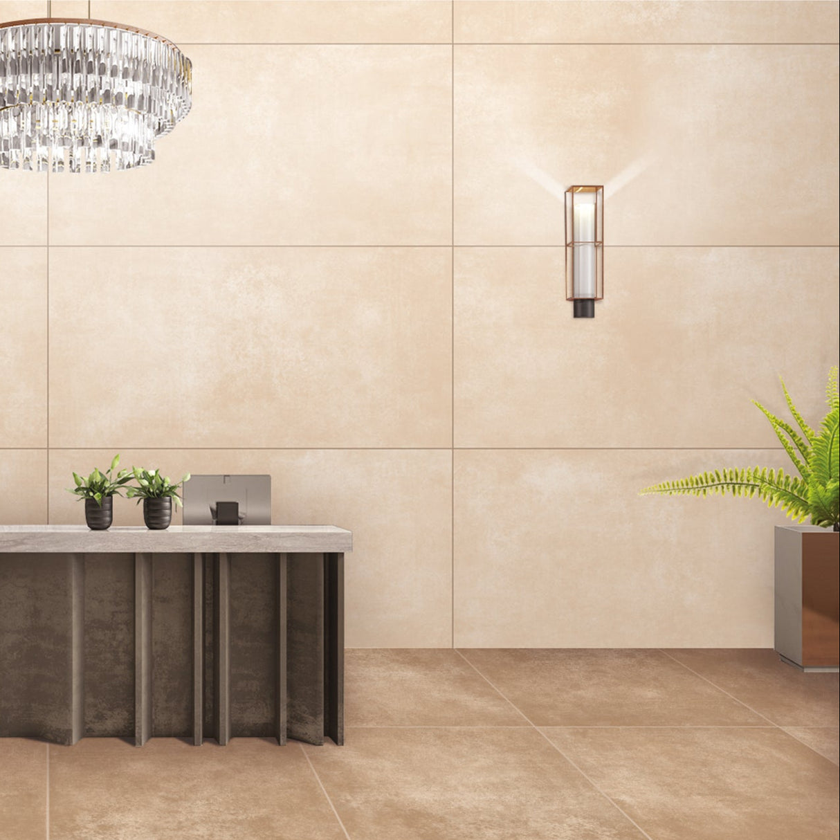 Carrelage effet béton ciré antidérapant - Plano Crema - 60x120cm
