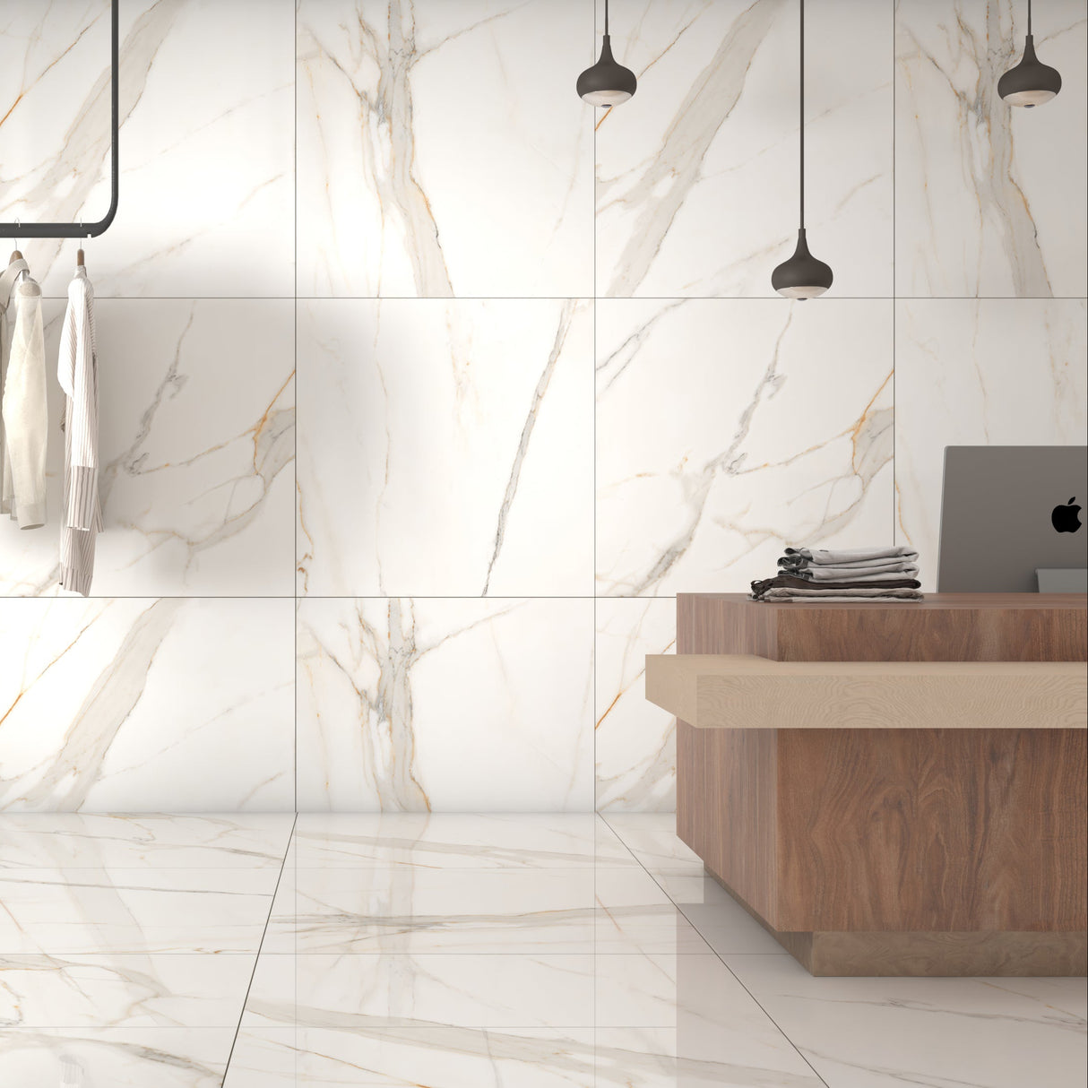 Carrelage effet marbre brillant - Royal Carara - 100x100cm