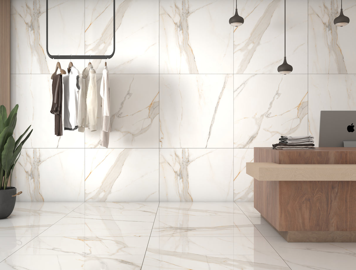 Carrelage Royal Carrara 100x100 cm – Luxe et Élégance Marbrée