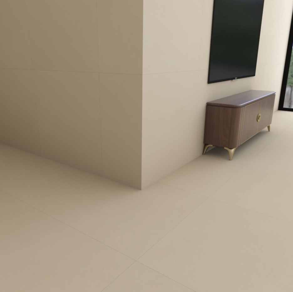 Carrelage effet béton ciré mat - Sable Beige - 100x100cm