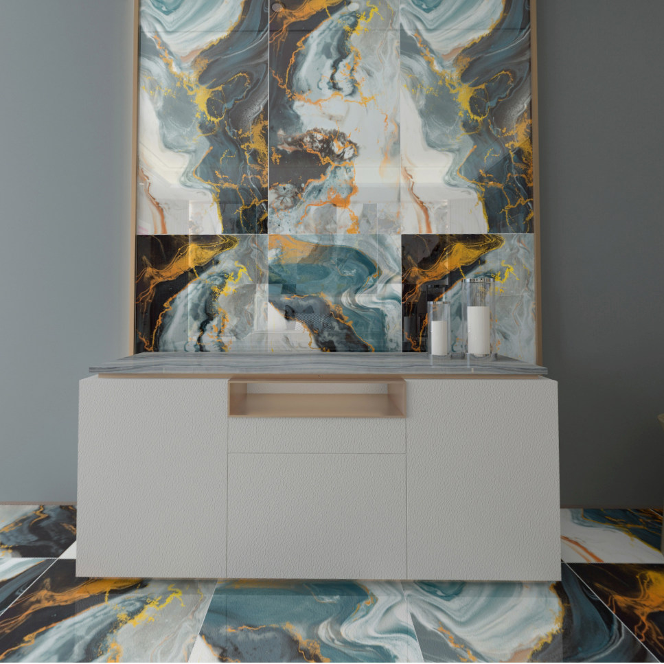 Carrelage effet marbre brillant- Santorini - 60x120cm