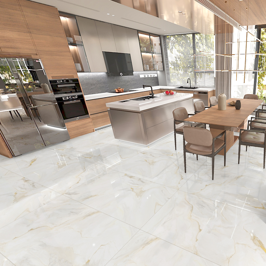 Carrelage effet marbre brillant- Simorre Doré - 60x120cm