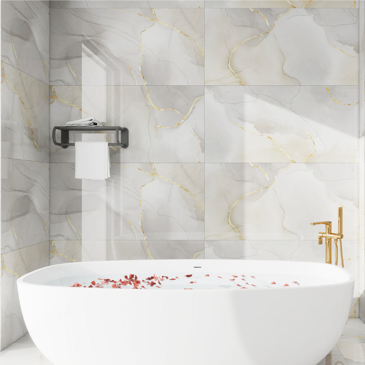 Carrelage effet marbre brillant- Spero Grey - 60x120cm