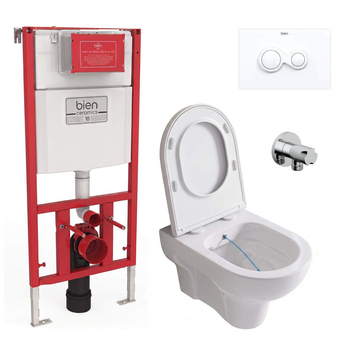 Pack complet WC suspendu lavant - Bâti-support, Cuvette, Abattant & Robinet d'arrêt (bidet)