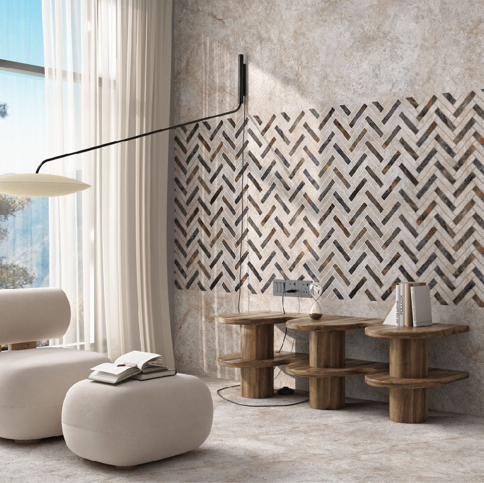 Carrelage effet pierre mat 3D - Ador Oyster Grey Décor - 60x120cm