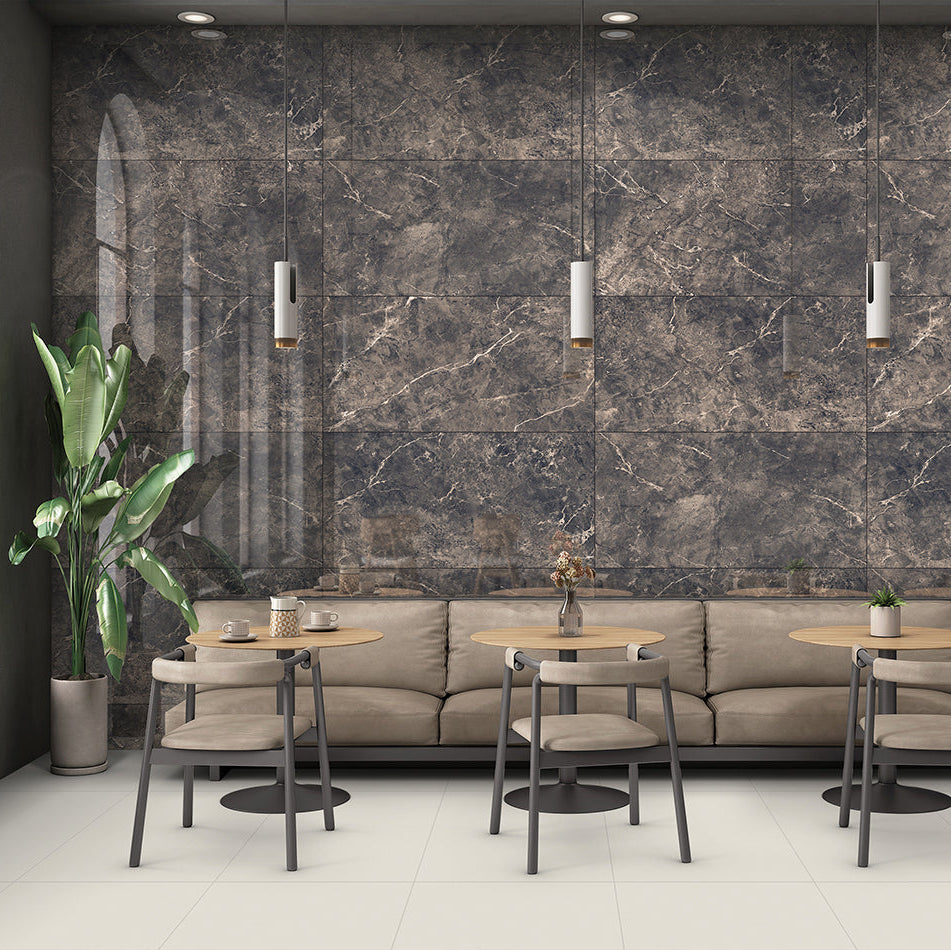 Carrelage effet pierre brillant - Anver Noir - 60x120cm