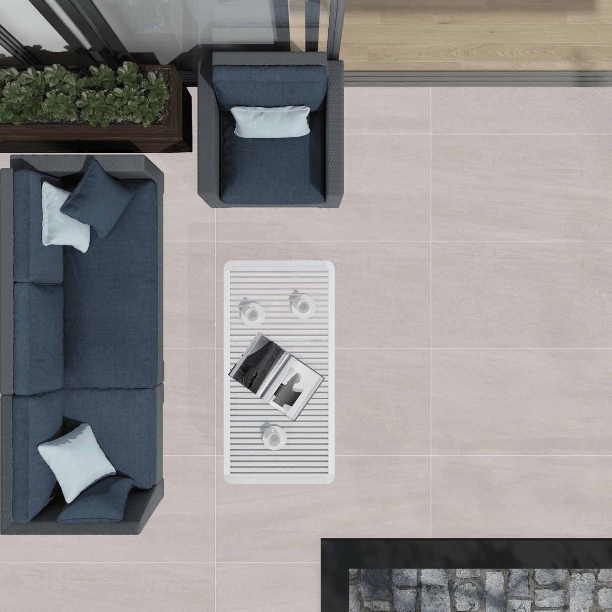 Carrelage effet pierre gris antidérapant mat R11 - Austin Blanco - 60x120cm