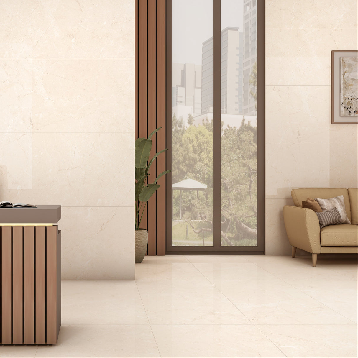 Carrelage effet marbre brillant - Belmont Beige - 60x120cm
