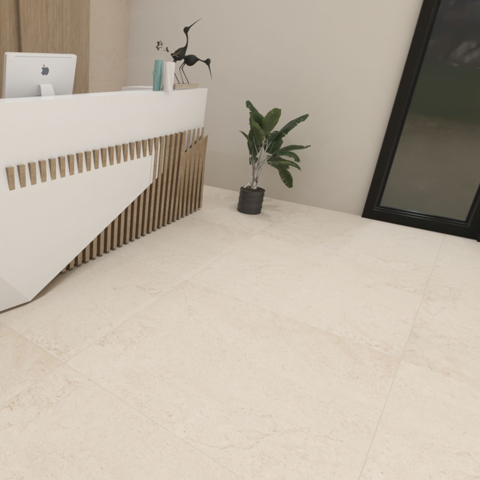 Carrelage effet pierre mat - Berlin Beige - 100x100cm