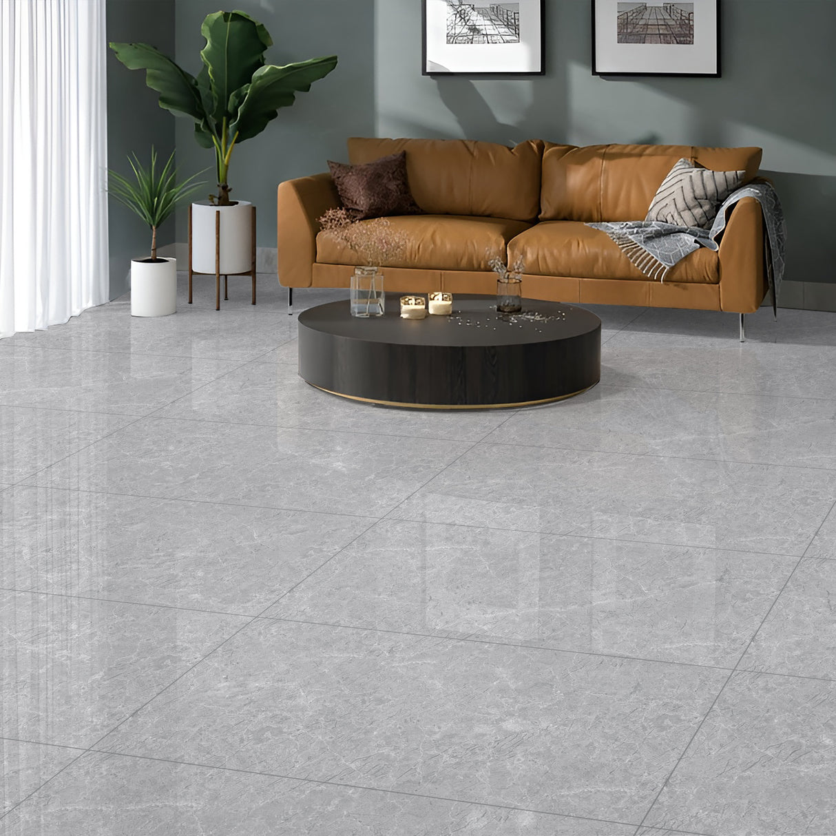 Carrelage effet marbre gris brillant - Bruxelles Blanc - 60x120cm