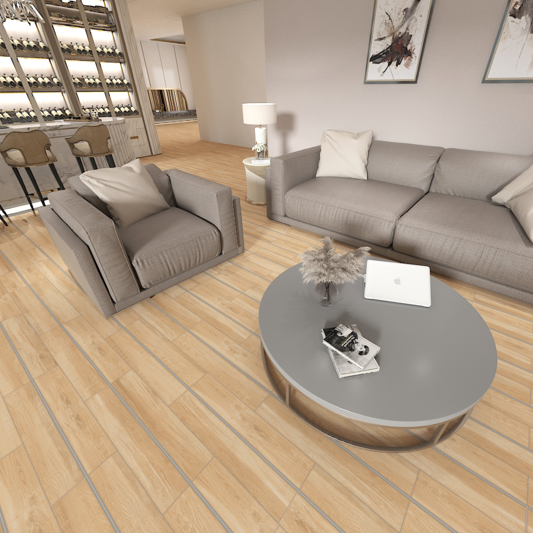 Carrelage effet parquet bois mat - Colibri Ivoire - 20x120cm