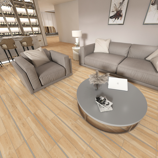 Carrelage effet parquet bois mat - Colibri Ivoire - 20x120cm