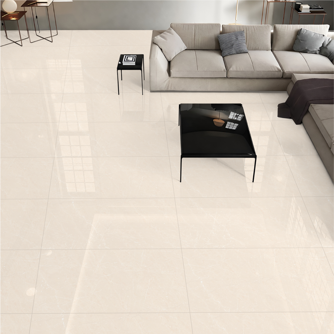 Carrelage effet marbre beige brillant - Dali Ivoire - 60x120cm
