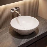 Vasque à poser ronde blanche - Earth Chizzle Stone White  – Finition mat satin (Ø 41 cm)