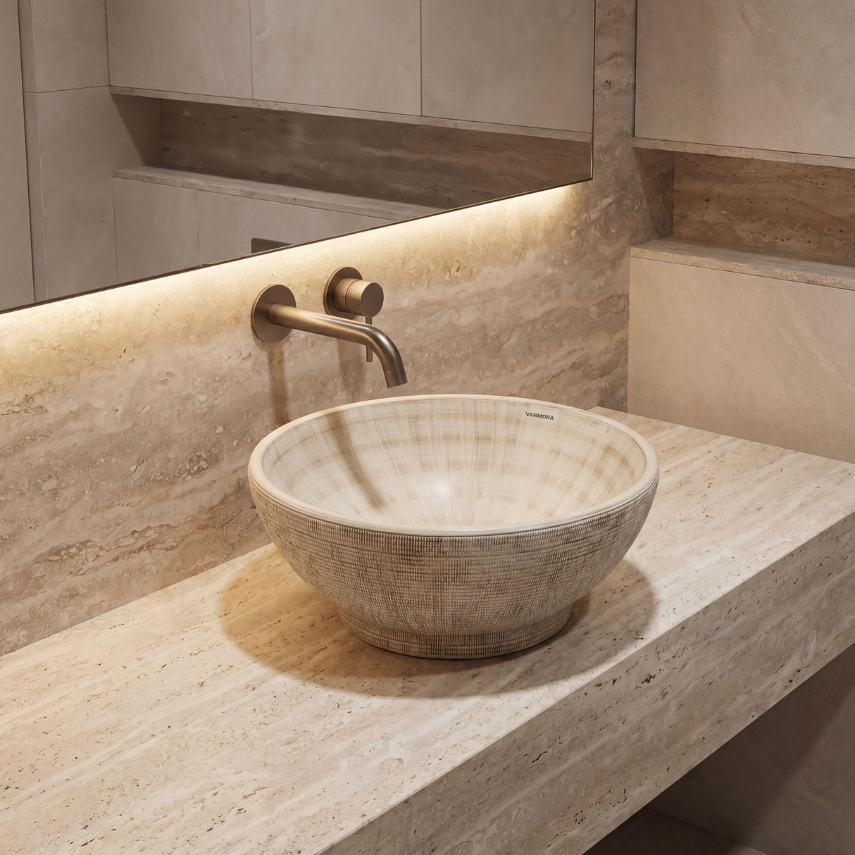 Vasque à poser ronde beige - Earth Oakwood – Finition mat satin (Ø 41 cm)