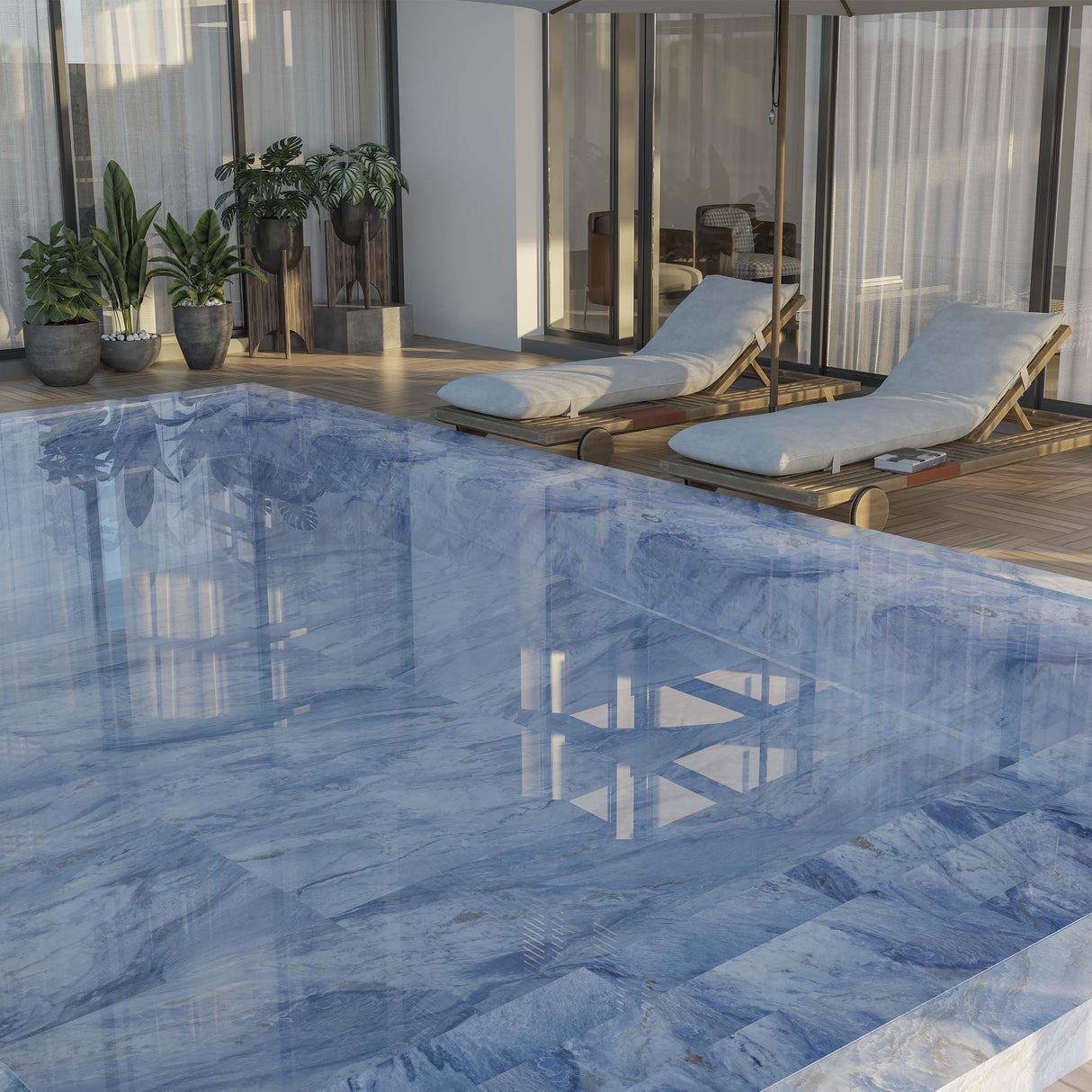 Carrelage effet marbre brillant - Grassland Blue - 60x120cm