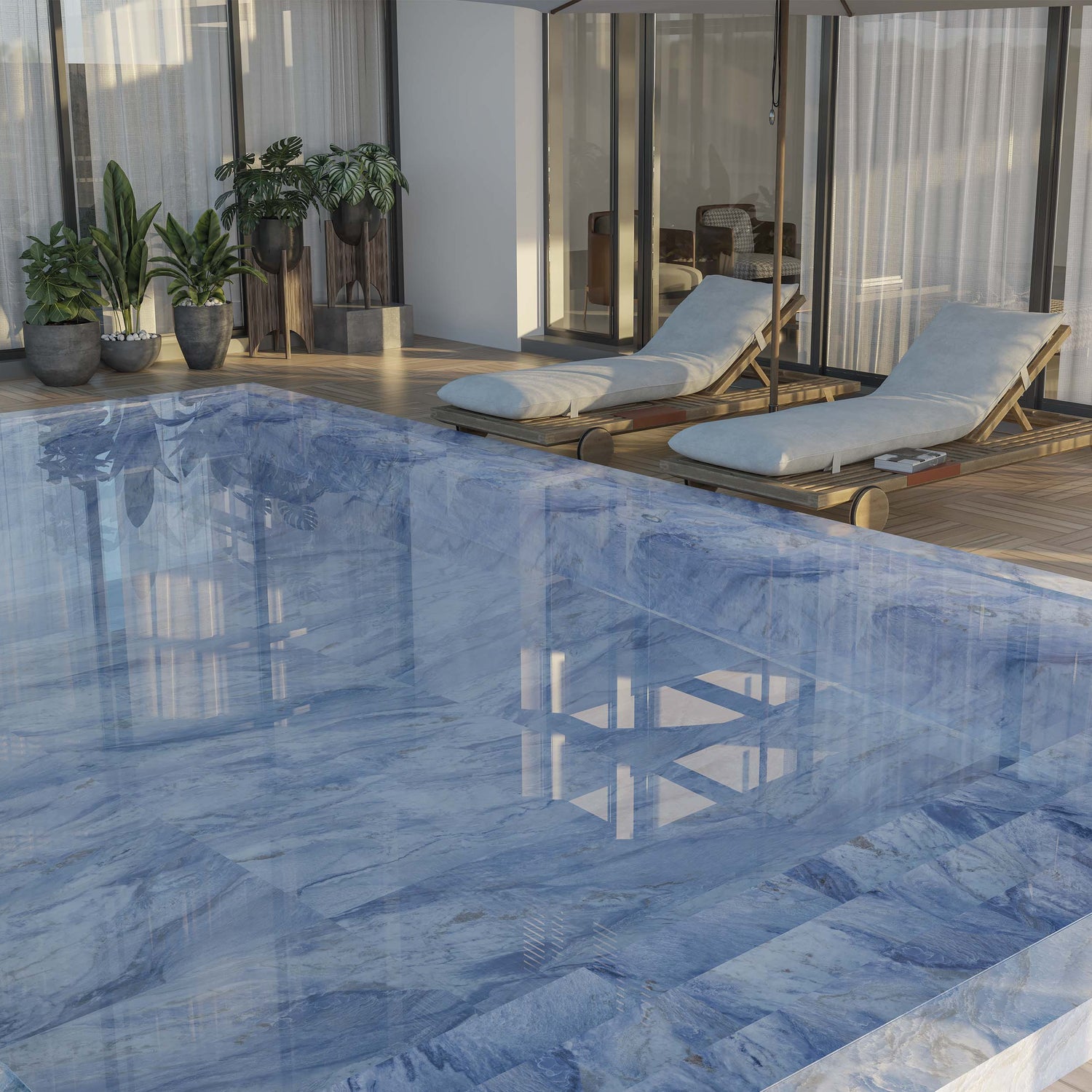 Carrelage effet marbre brillant - Grassland Blue - 60x120cm