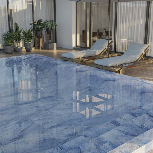 Carrelage effet marbre brillant - Grassland Blue - 60x120cm