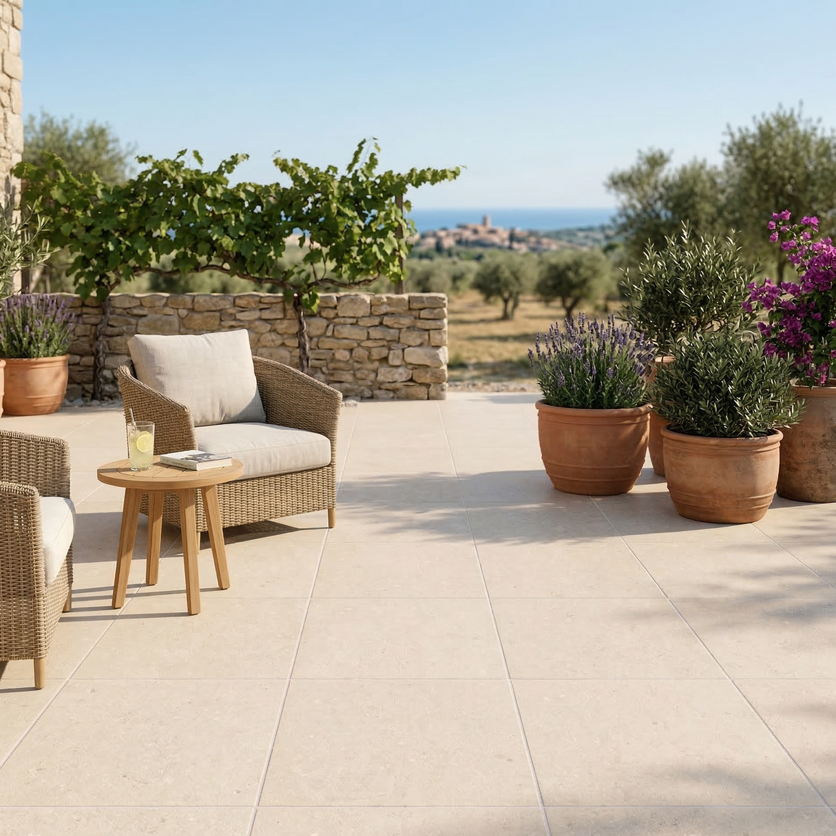 Carrelage effet pierre mat antidérapant - Jura Bone - 60x60x2cm