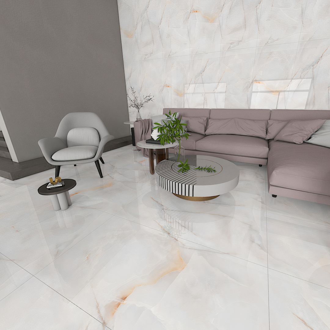 Carrelage effet marbre brillant- Infini Nuage Blanc - 60x120cm