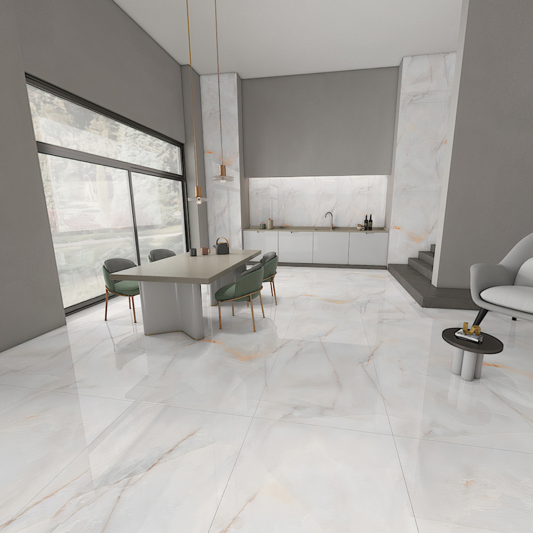 Carrelage effet marbre brillant- Infini Nuage Blanc - 60x120cm