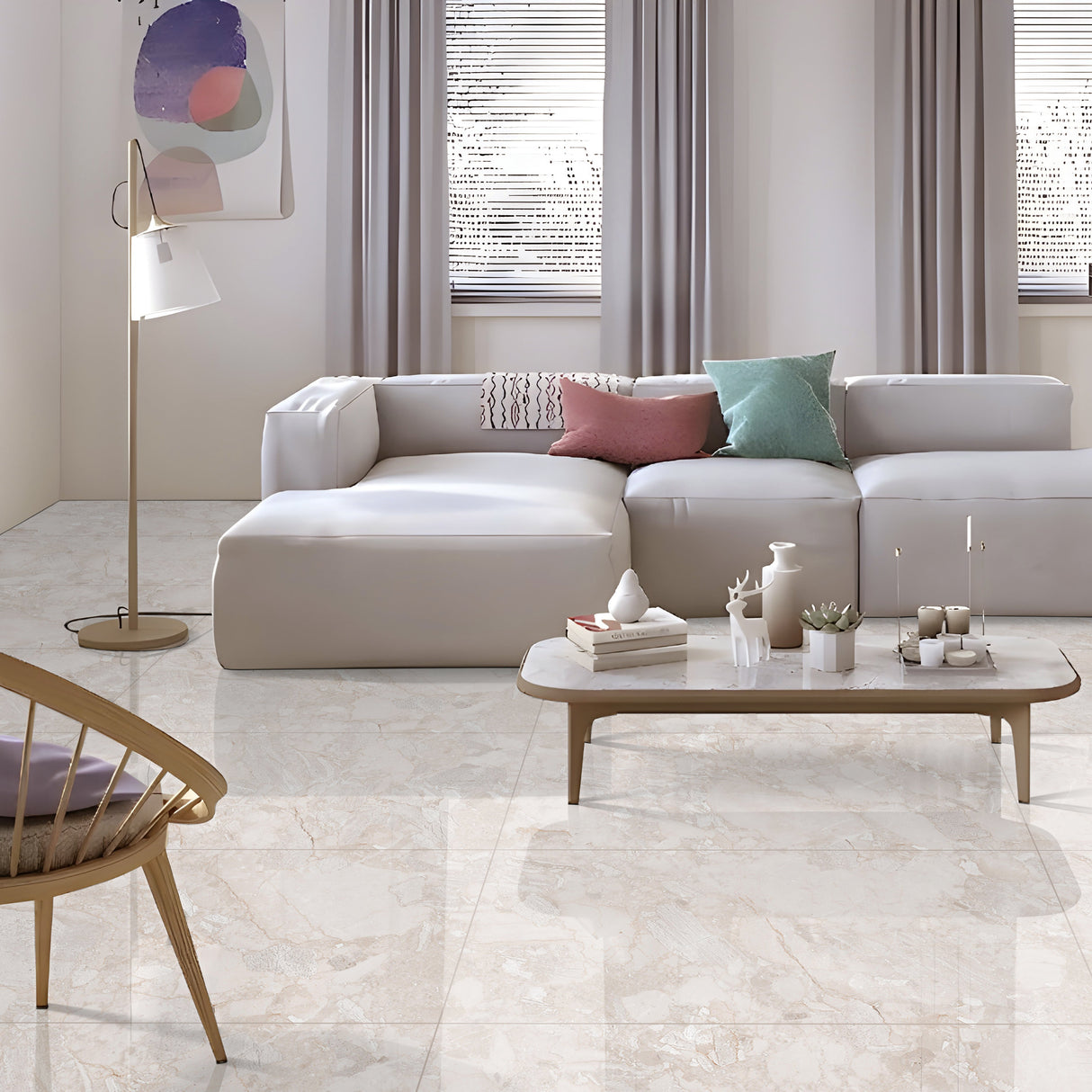 Carrelage effet pierre beige brillant - Infini Roche de Neige - 60x120cm