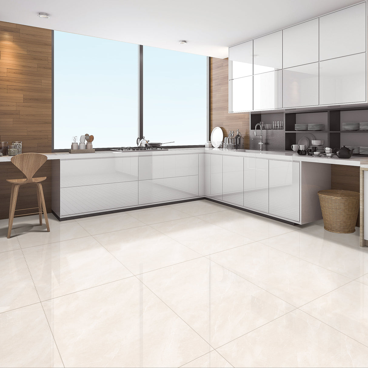 Carrelage effet marbre brillant - Jhoncena Beige Endless - 60x120cm