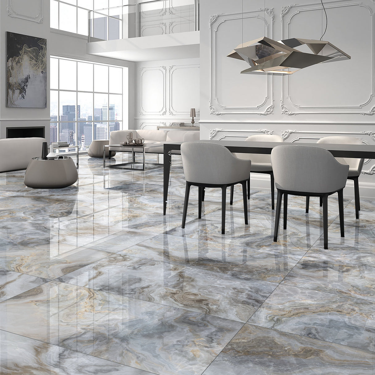 Carrelage effet marbre brillant- Kachori Grey - 60x120cm
