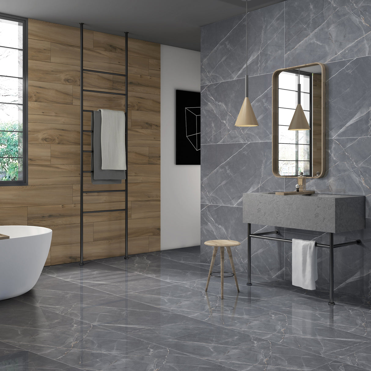 Carrelage effet marbre brillant - Leceister - 60x120cm