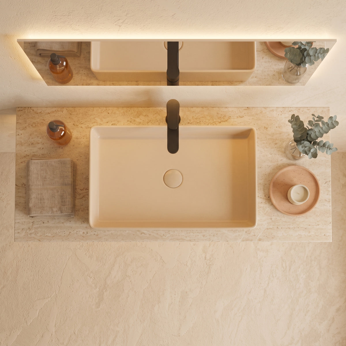Vasque à poser rectangulaire beige - Lucas Crema - Finition mat satin (61 x 34,5 cm)