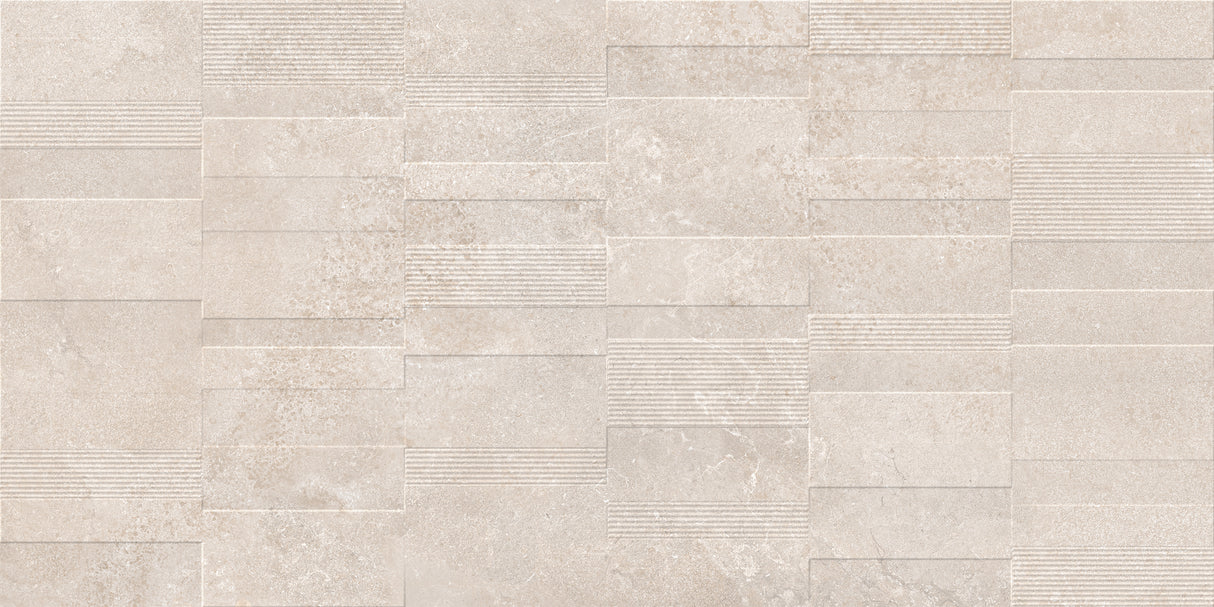 Carrelage effet pierre de parement beige mat 3D - Lunar Crema Decor - 60x120cm
