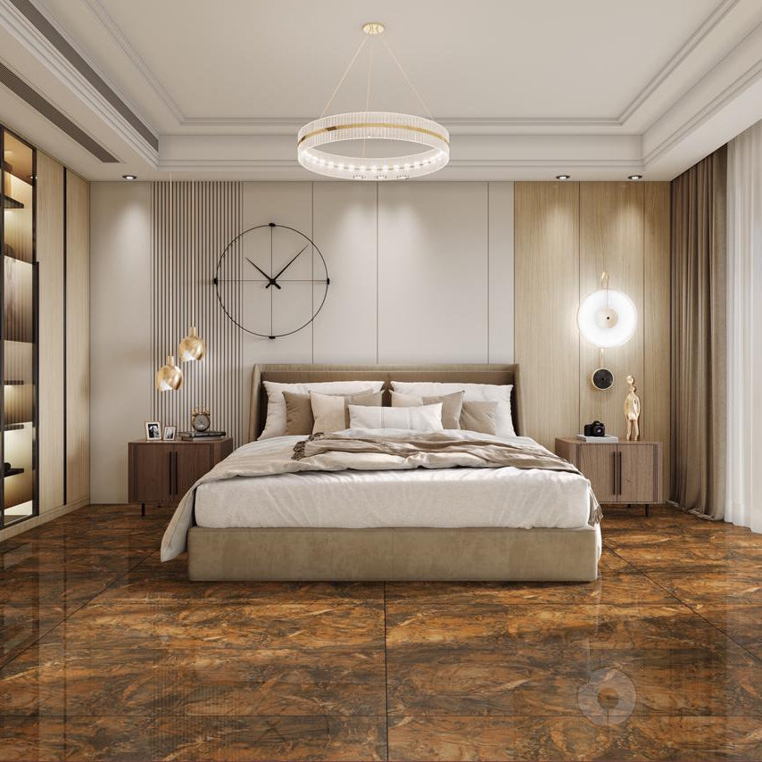 Carrelage effet marbre marron brillant - L'Isle D'Abeau - 60x120cm