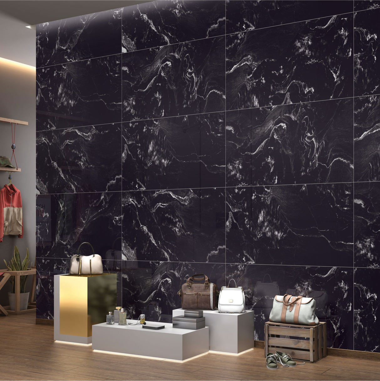 Carrelage effet marbre brillant - Magic Black - 60x120cm
