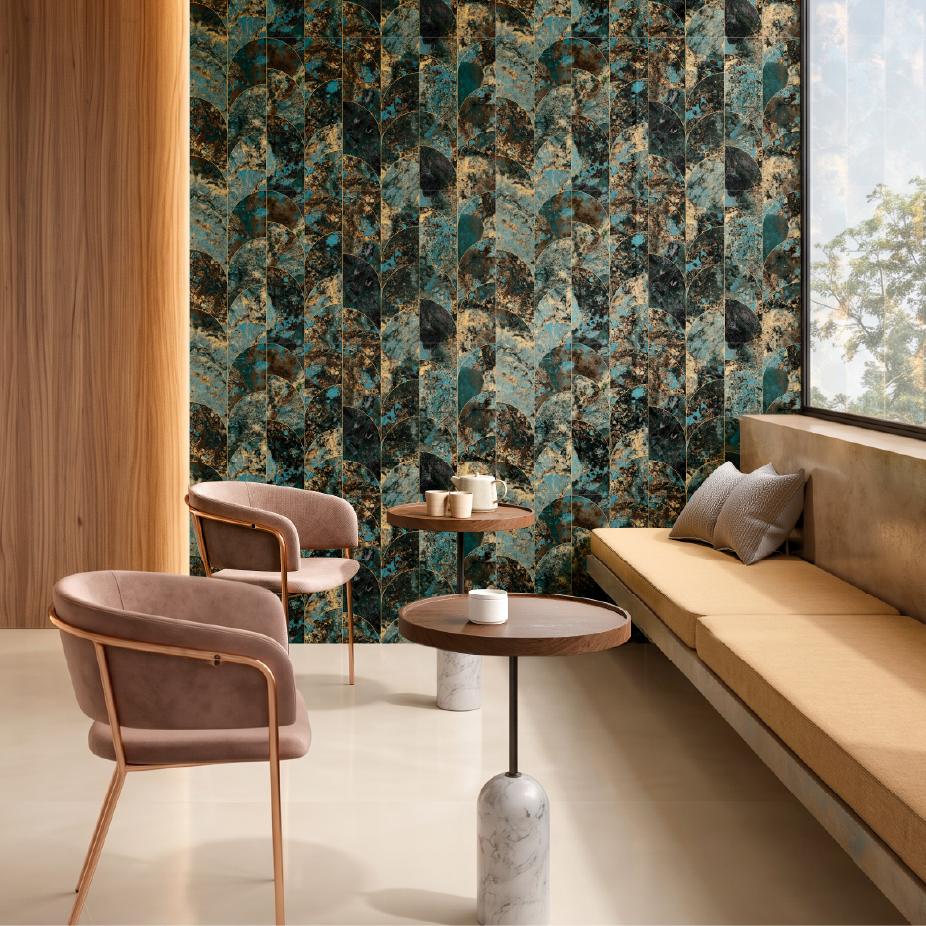 Carrelage effet décoratif brillant bleu - Notturno Aqua Decor - 60x120cm