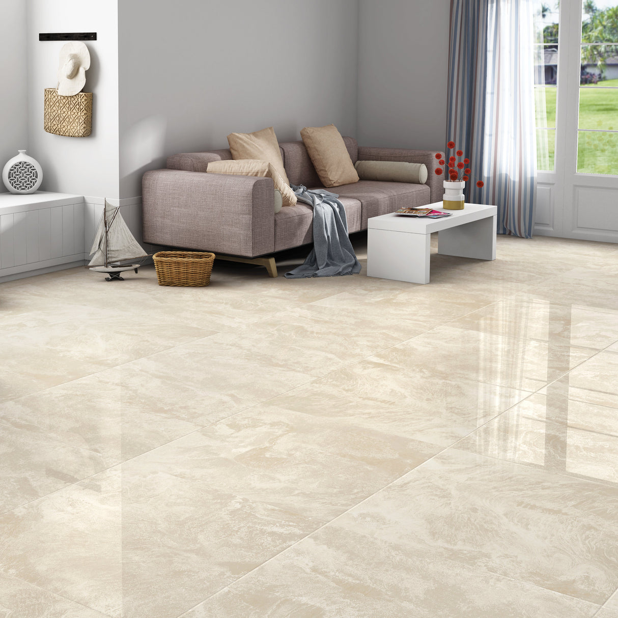 Carrelage effet marbre beige brillant - Oceanic Crema - 60x120cm