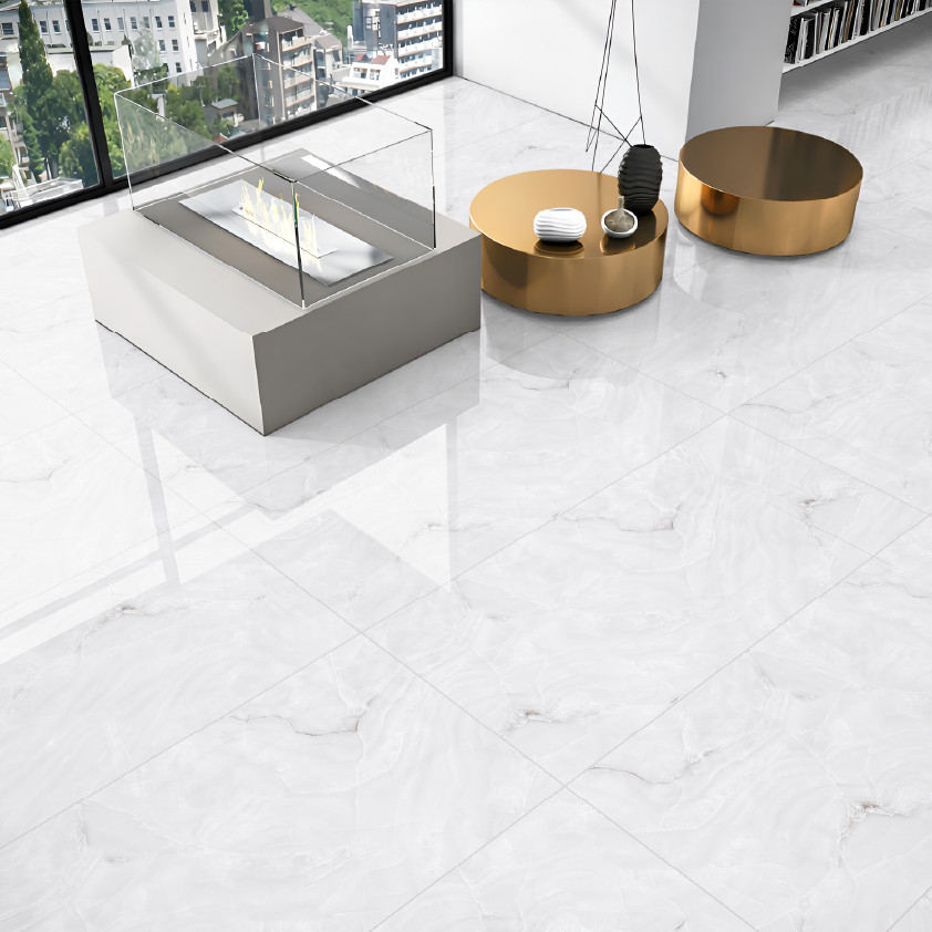 Carrelage effet marbre blanc brillant - Orlando Blanc - 60x120cm